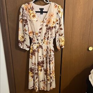 H&M Floral Midi Dress in Cream and Brown